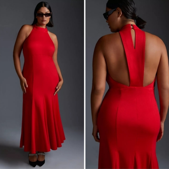 Maeve Dresses & Skirts - Maeve Red Halter-Back Midi Dress
